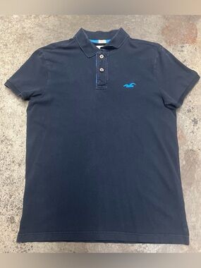 Y2K Hollister Polo Shirt Men’s Small Black Faded Breathable Stretch Streetwear